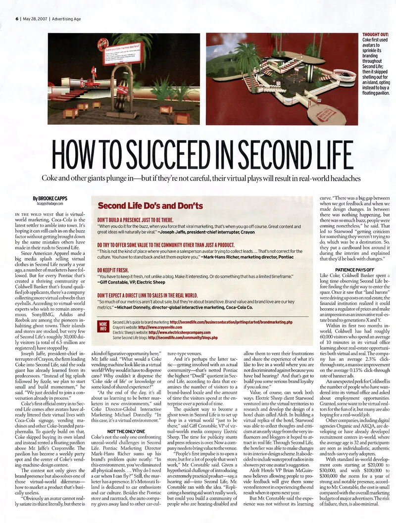 Ad Age article about Coca-Cola's Virtual Thirst contest in Second Life