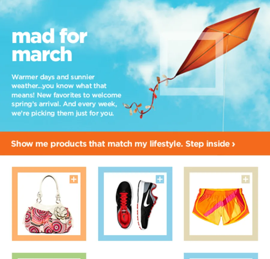 JCPenney's Facebook shop styled for March: a mad for march kite hero over a curated product grid