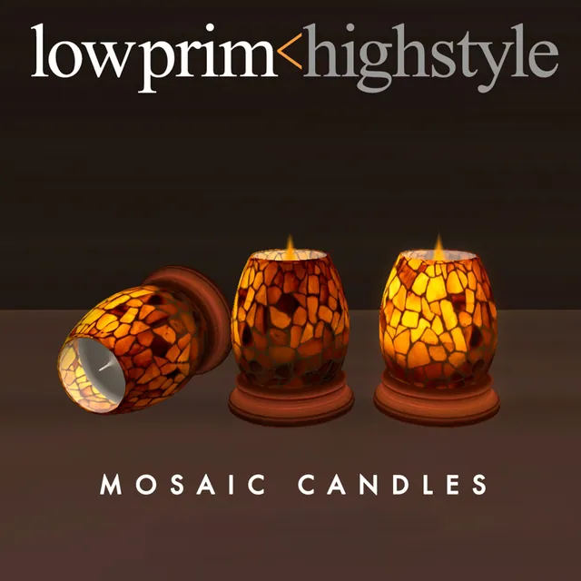LowPrim less than HighStyle store advertisement for mosaic candles