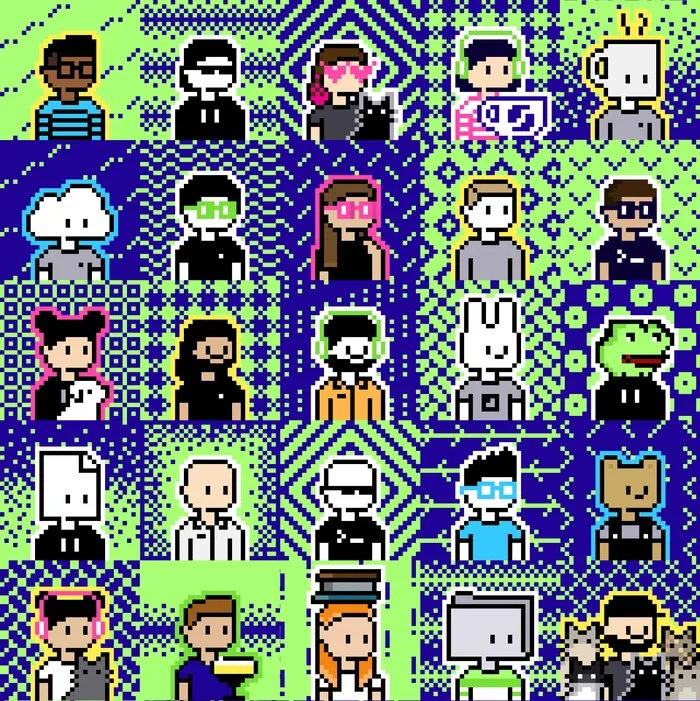 A grid of custom pixel-art avatars, one for each Pass App team member