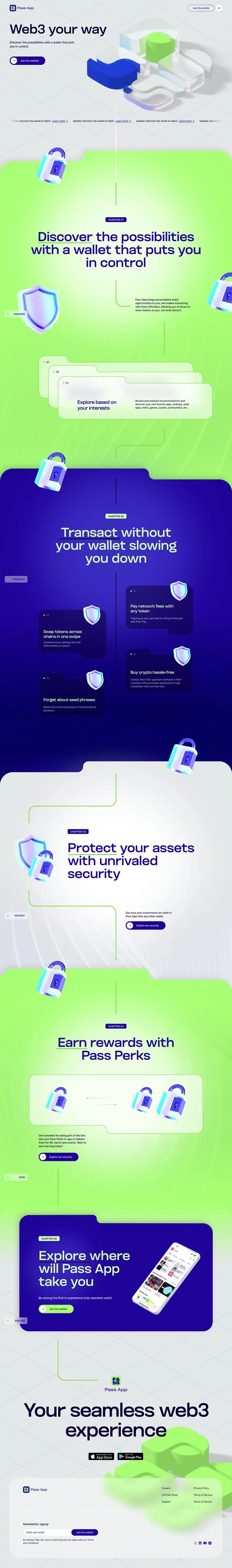 The Pass App marketing site, full page