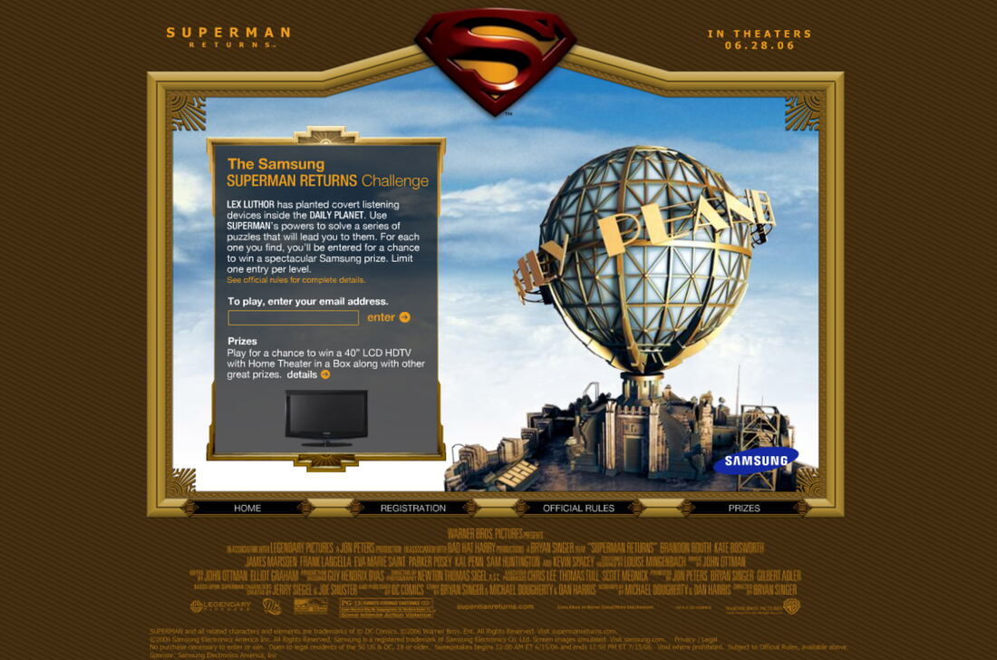 The Samsung Superman Returns Challenge site with the Daily Planet globe