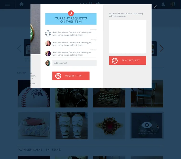 The will-it product: leaving an optional note to send along with a request